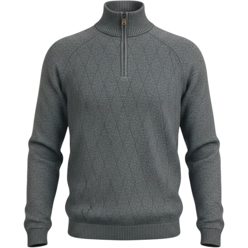 Claiborne‎ Quarter Zip Sweater Mens Large Gray Diamond Textured Knit Pullover
